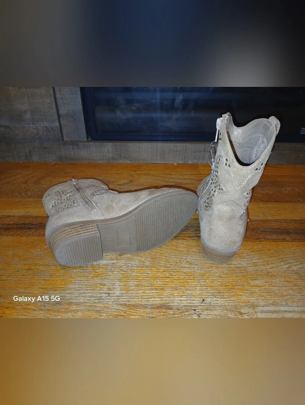 art class Tan Suede Kids Western Boots with Stud Accents